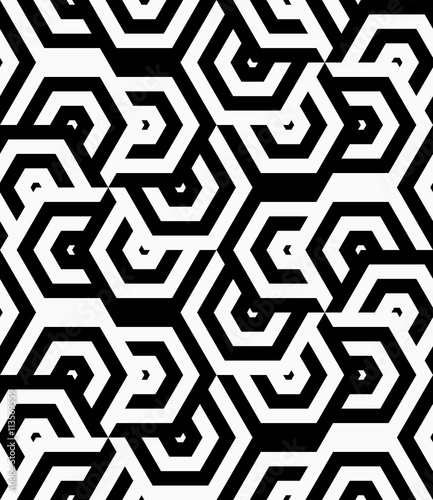 Black and white striped turned overlapping hexagons