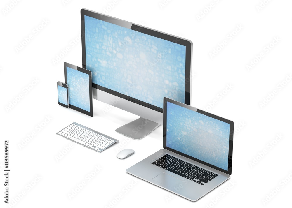 Ultimate web design, laptop, smartphone, tablet, computer, display. 3d rendering. Ultimate web design, laptop, smartphone, tablet, computer, display. 3d rendering.