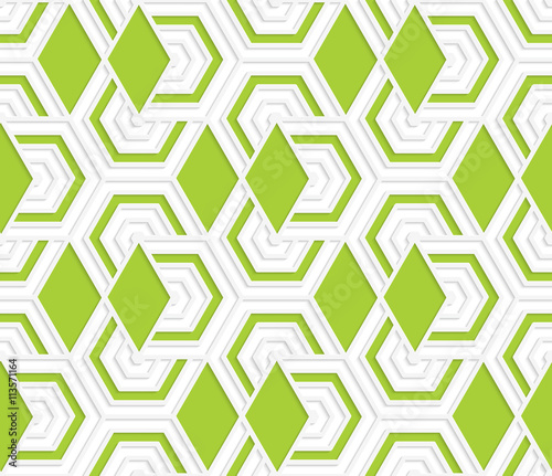Colored 3D overlapping with green diamonds hexagons
