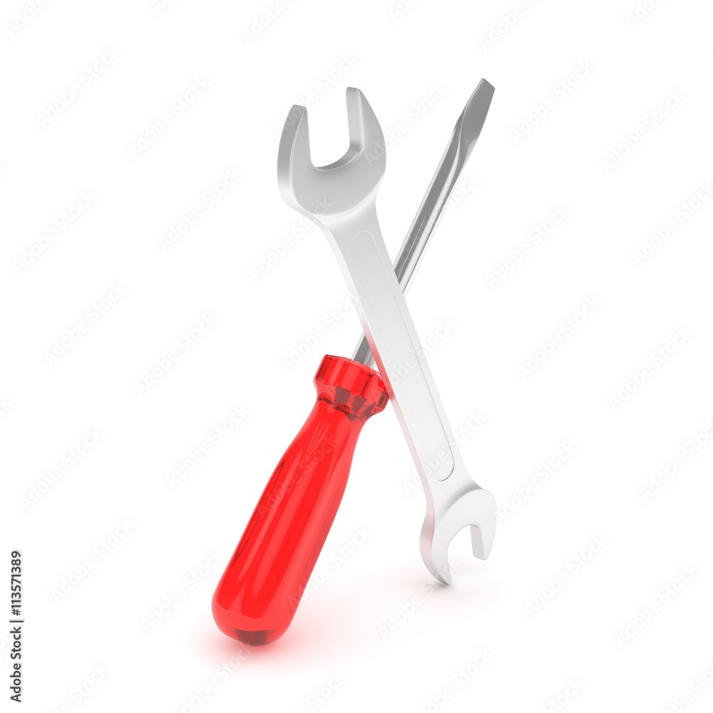 3D Illustration Wrench and screwdriver, service concept 3D Illustration Wrench and screwdriver, service concept