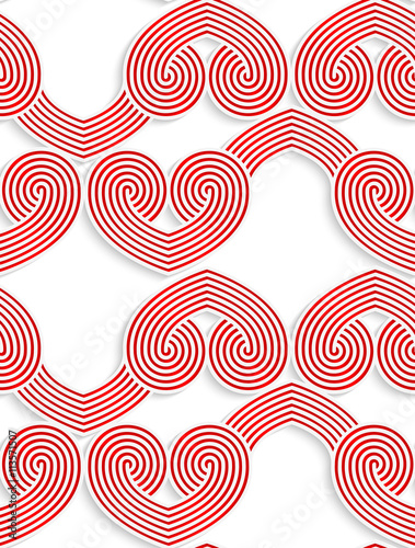 Colored 3D red swirly striped hearts