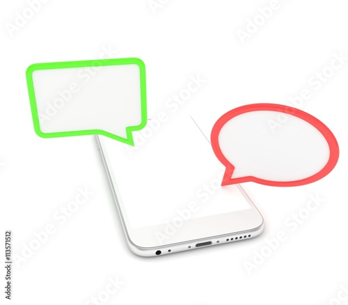 smartphone with bubbles isolated on white background. 3d rendering.