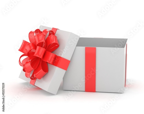 open gift box with bows isolated on white. 3d rendering.