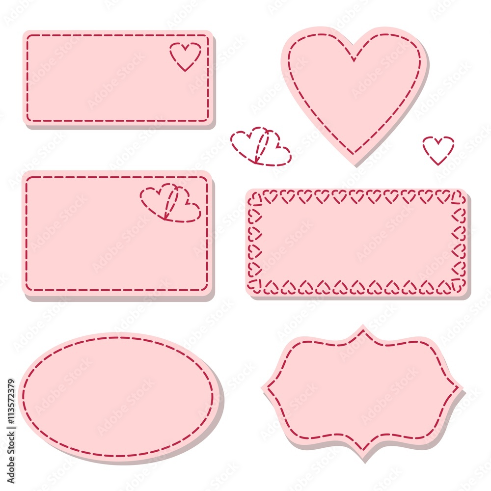 Labels pink with sewing stitches, isolated vector Labels pink with sewing stitches, isolated vector