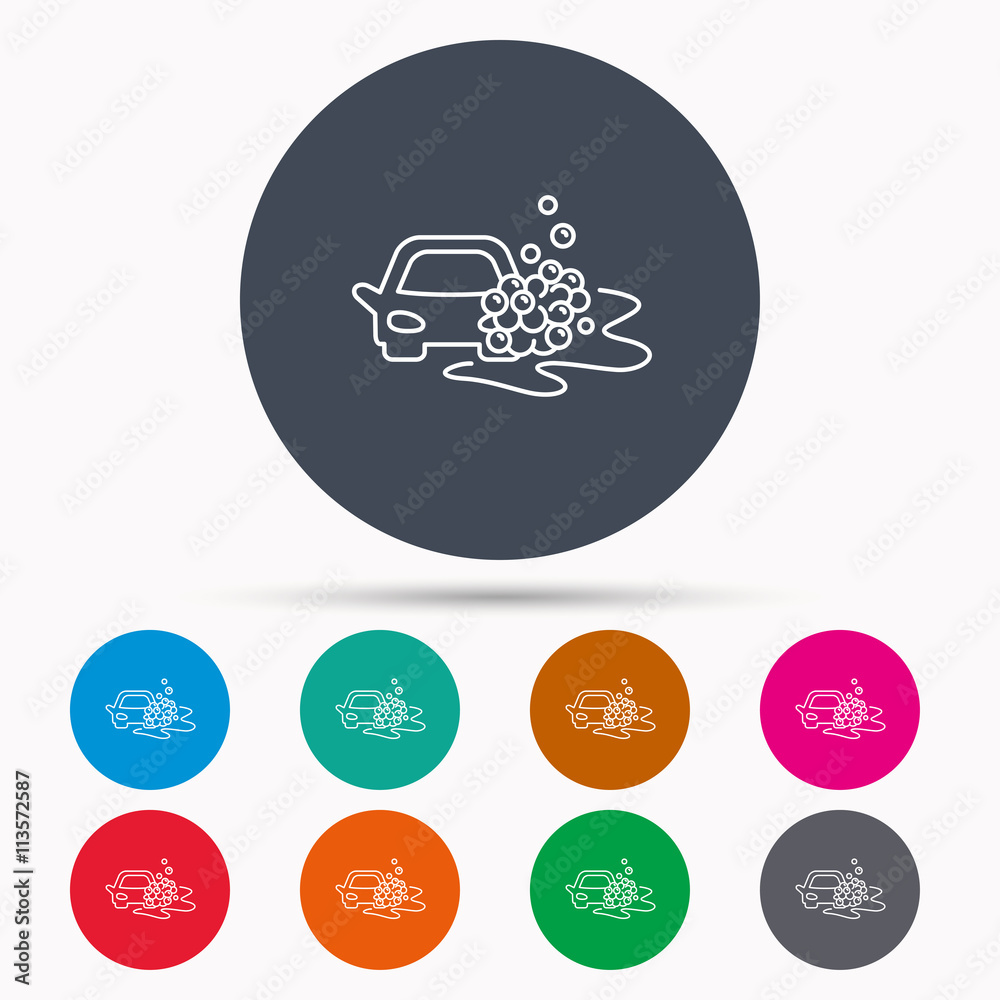 Car wash icon. Cleaning station with bubbles. Car wash icon. Cleaning station with bubbles.