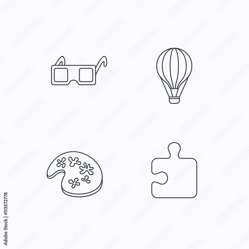 Puzzle, painting and air balloon icons. Puzzle, painting and air balloon icons.