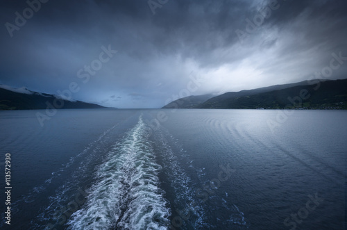 View from a ship on a norwegian fjord