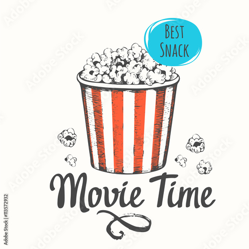 Vector illustration with sketch popcorn bucket.