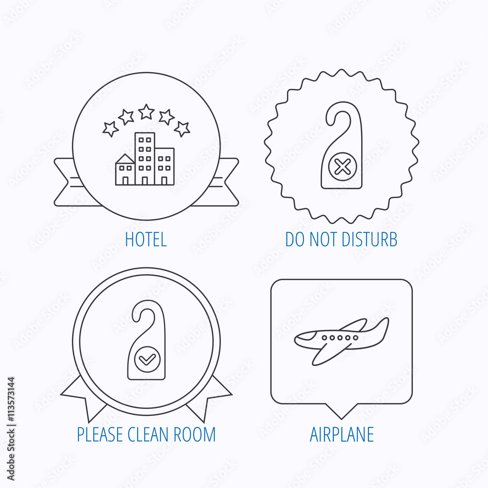 Fototapeta premium Hotel, airplane and do not disturb icons.