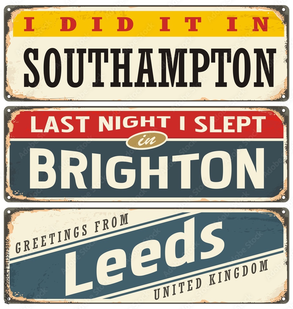 Cities in England retro tin signs collection