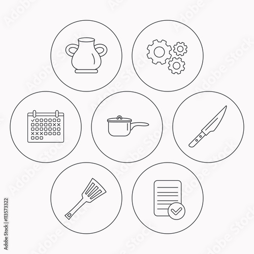 Saucepan, kithcen knife and utensils icons.