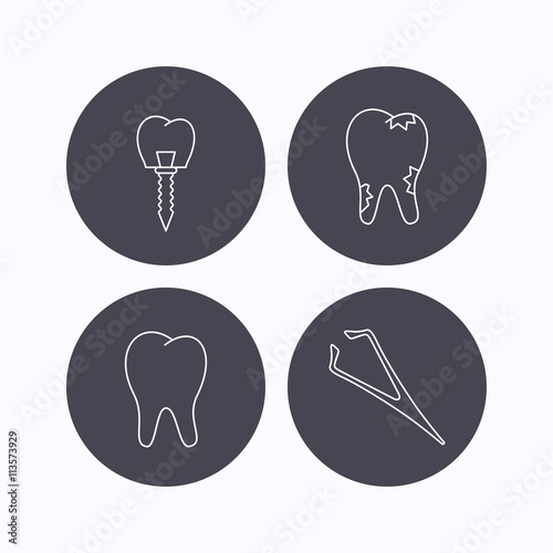 Dental implant, caries and tooth icons.