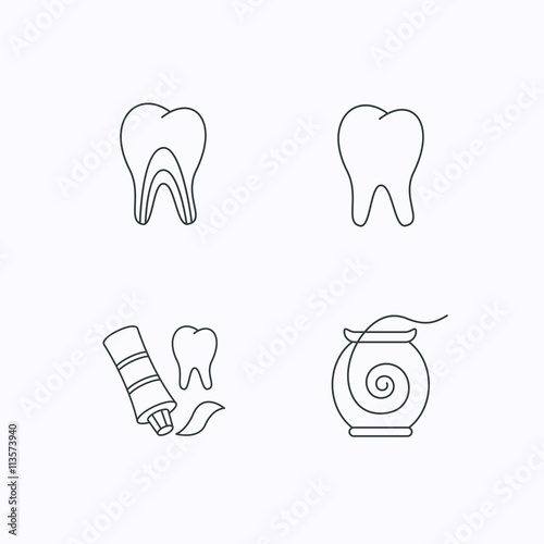 Tooth, dentinal tubules and dental floss icons.