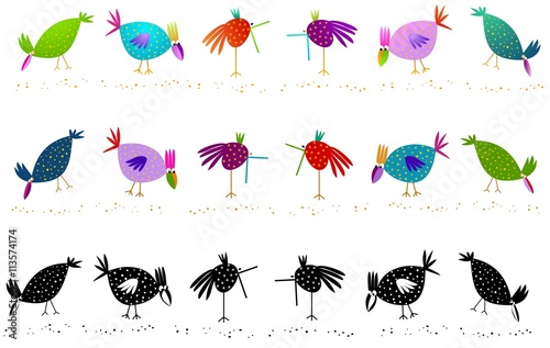 Tribal funk style chickens and barnyard birds