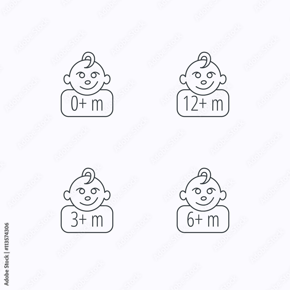 Infant child, 0 months child and toddler baby icons. Infant child, 0 months child and toddler baby icons.