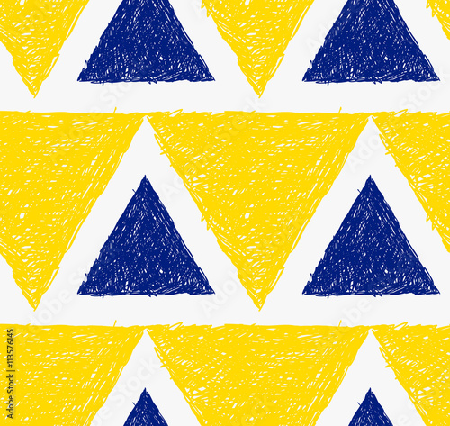 Pencil hatched yellow and blue triangles