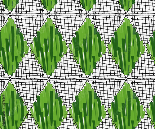 Artistic color brushed green and hatched diamonds