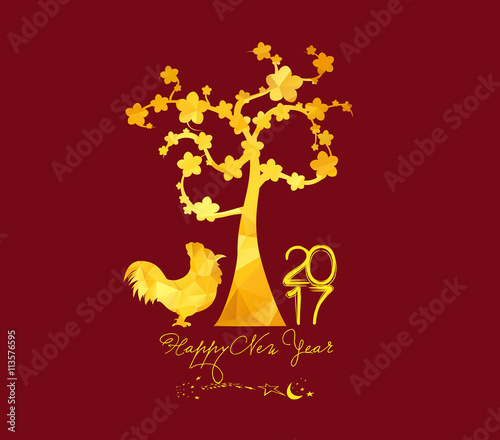 Chinese New Year 2017, rooster with golden geometrical