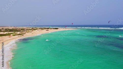 Aerial from kite surfing at Boca Grandi on Aruba island in the Caribbean photo