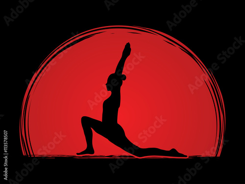 Yoga pose designed on sunset background graphic vector.