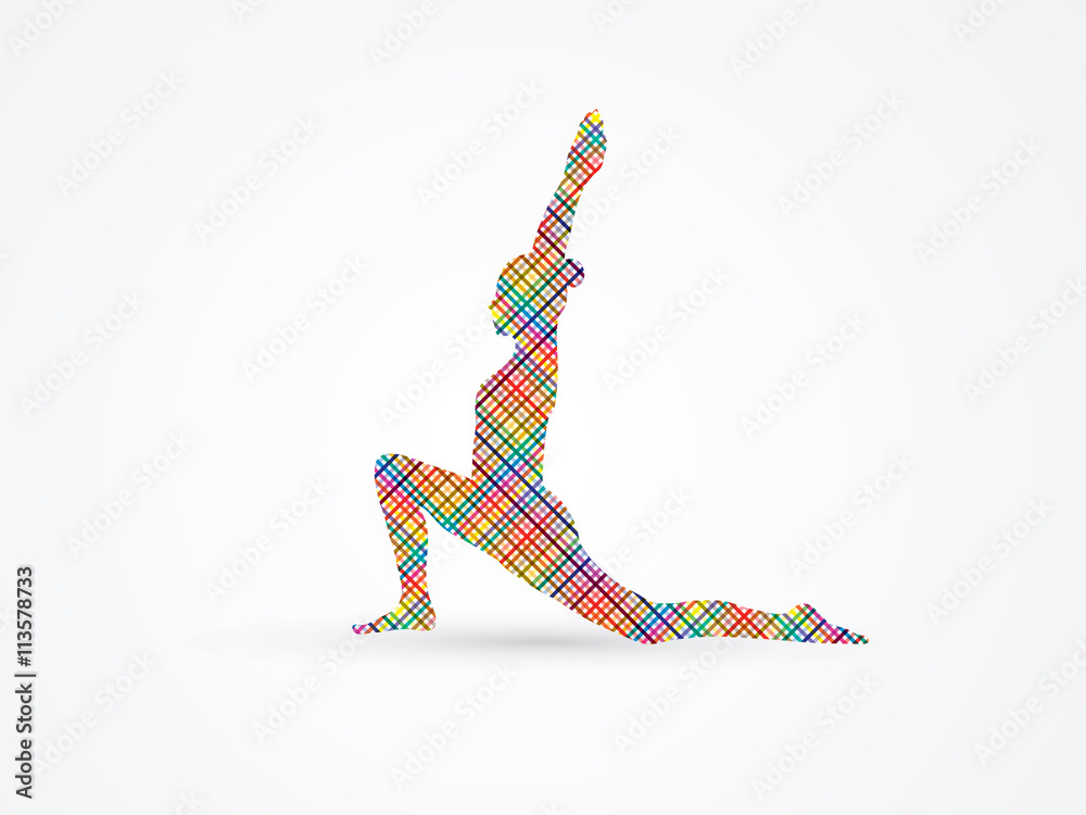 Obraz premium Yoga pose designed using colorful pixels graphic vector.
