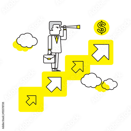 Businessman network deal on world map background. On line deal. Business concept illustration vector clip Flat art design