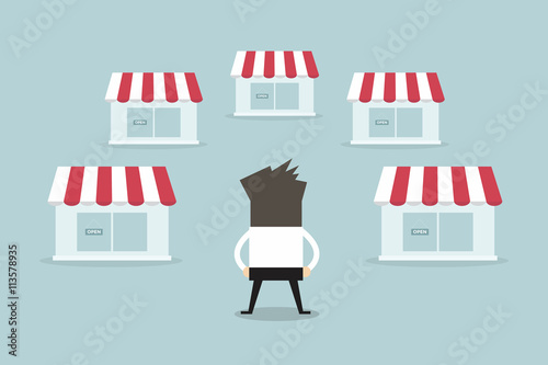 Businessman with shop franchise concept. business concept. flat design