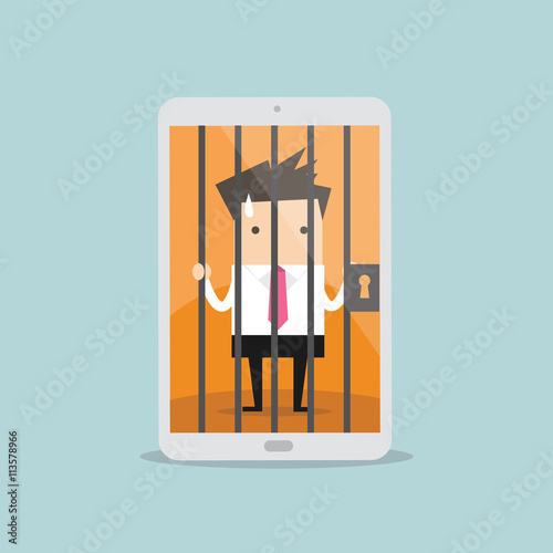 Businessman locked in smartphone. Vector