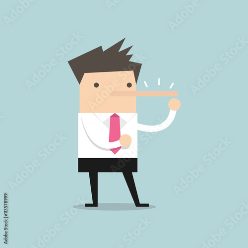 Lying businessman with long nose vector