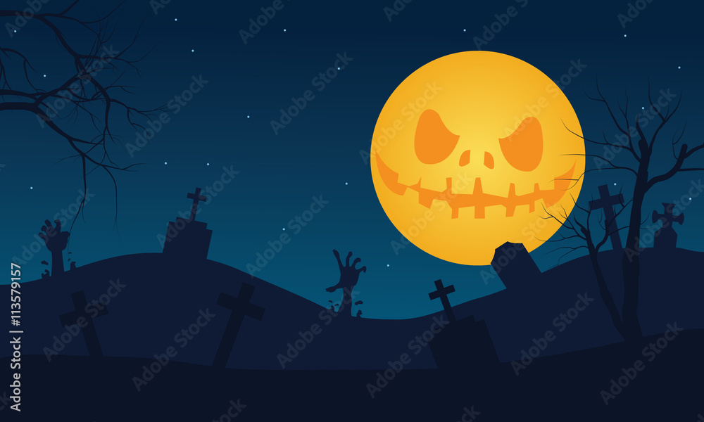 Halloween tomb and scary moon