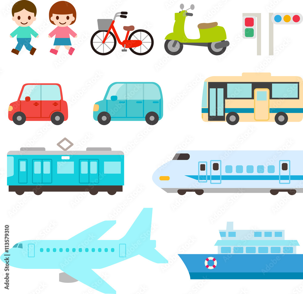交通手段 乗り物のイラストセット Stock Vector Adobe Stock