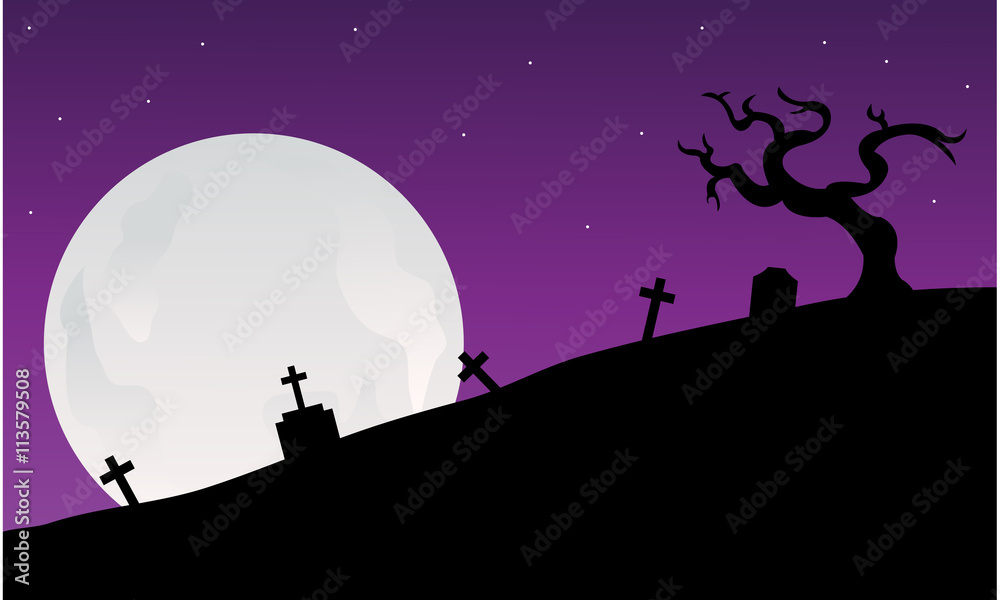 Silhouette of graveyard scary halloween