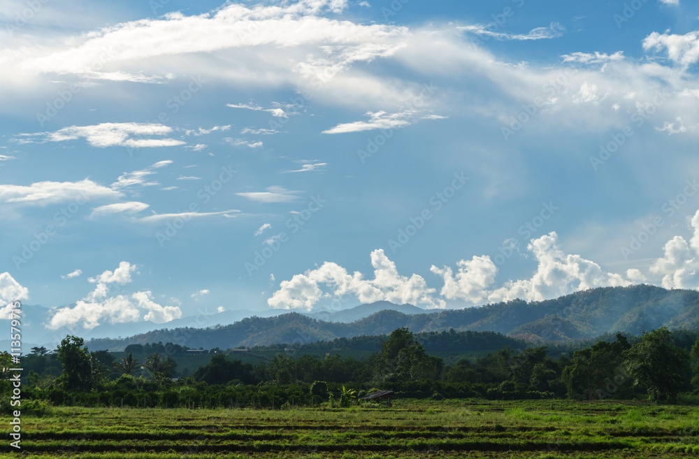 Fototapeta premium landscape of nature mountains with blue sky in the outdoor