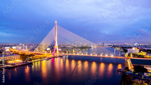 Rama 8 bridge in Bangkok at night. © newroadboy