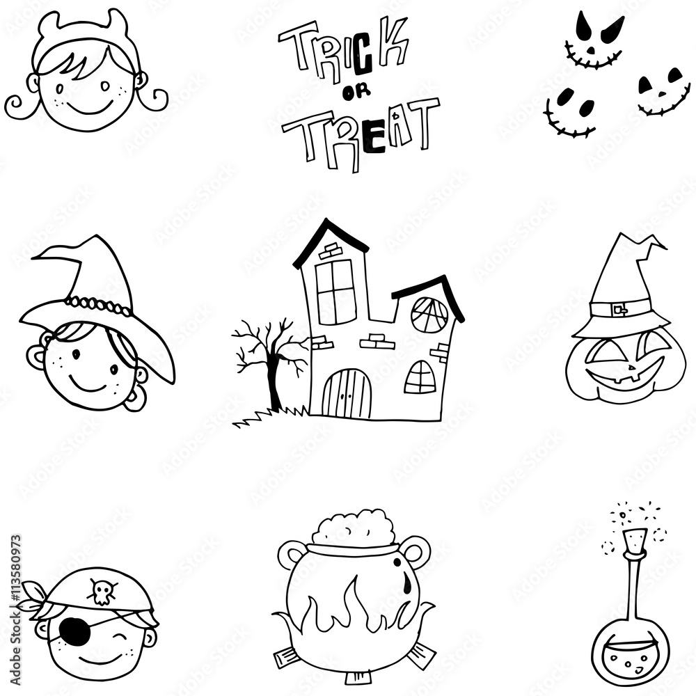 Fototapeta premium Doodle of element halloween face and castle