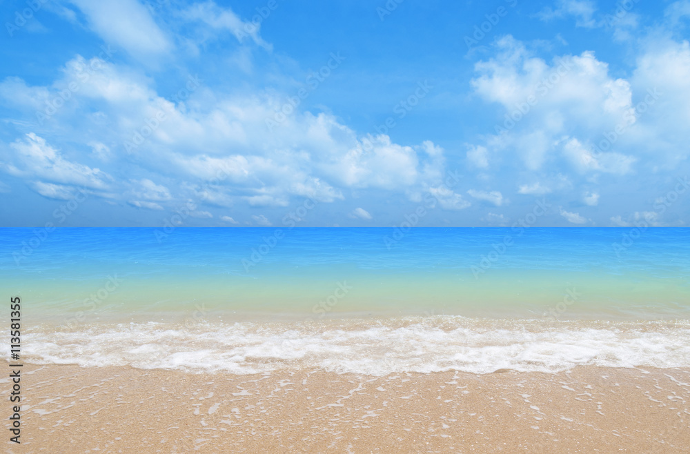 Wave & Sand beach with blue sky background Wave & Sand beach with blue sky background