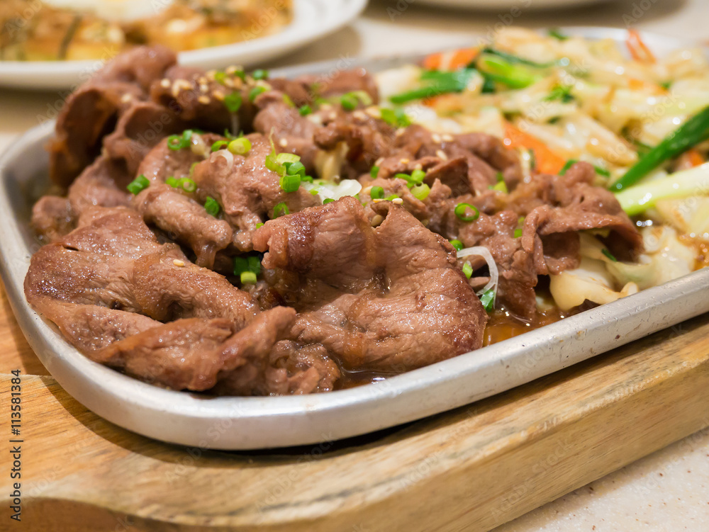 Beef with vegetables on hot plate Beef with vegetables on hot plate