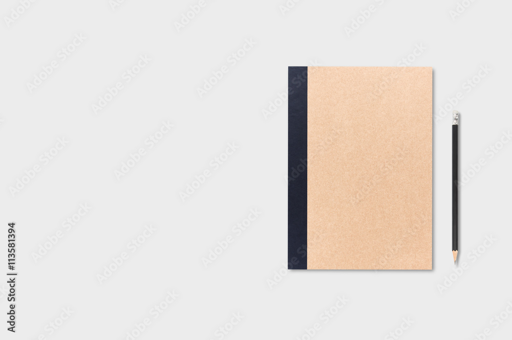 Diary notebook with pencil on white background, Business templat Diary notebook with pencil on white background, Business templat