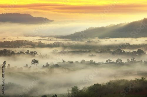 The beauty of the natural and the mist environment during sunrise and sunset at Khao Kho District  Phetchabun Province in Thailand