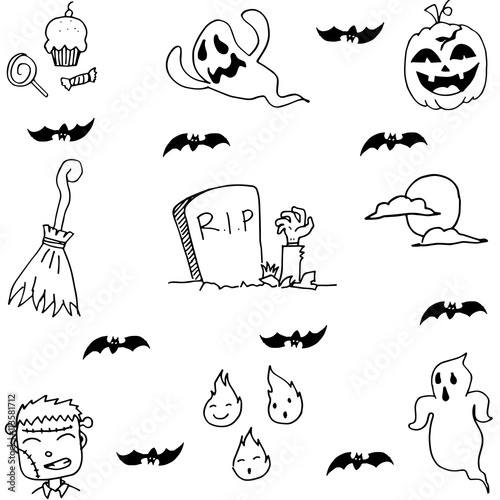 Fototapeta Naklejka Na Ścianę i Meble -  Ghost halloween in doodle hand draw