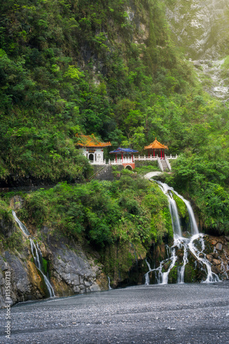 Changchun temple and waterfall at Taroko National Park photo