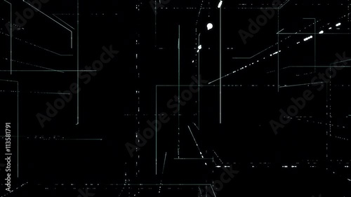 Light grid particle animation, seamless loop. Fly through data visualised as an abstract grid formed by growing lines of particles. Seamless loop.