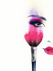 Leinwandbilder Aquarell Gesicht Beautiful woman face. Abstract fashion watercolor illustration  © Anna Ismagilova