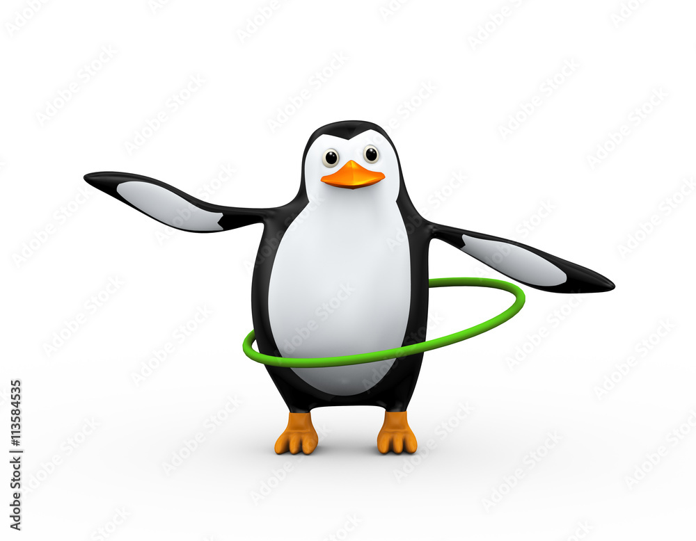 Fototapeta premium 3d penguin plays hula hoop exercise