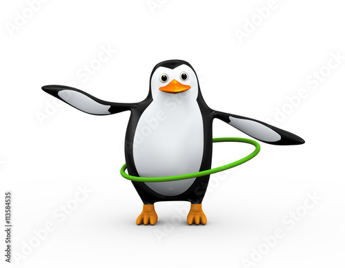3d penguin plays hula hoop exercise © asfianasir