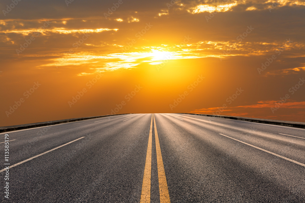 New asphalt highway at sunset scene