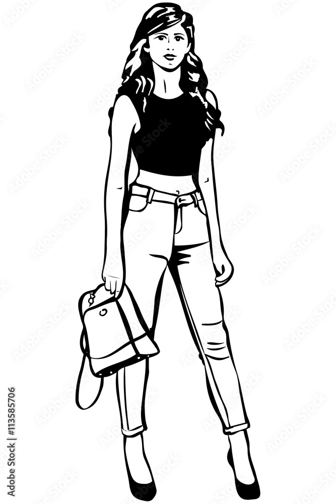 beautiful young brunette woman with a bag in his hand beautiful young brunette woman with a bag in his hand