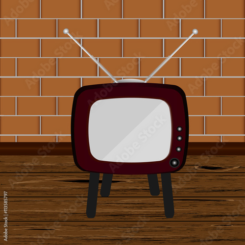 Retro TV in the wooden case, vector illustration