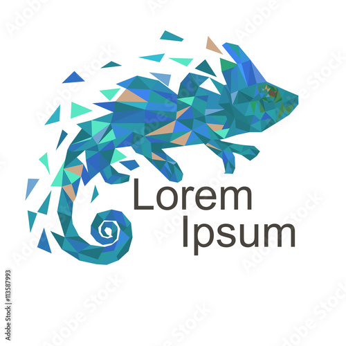 Vector art colorful geometric chameleon. Contemporary spectrum abstract background illustration. Animal lizard isolated on white.
