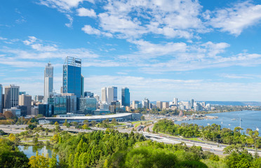 Fotobehang Australië Skyline van Perth bij daglicht  © Lev